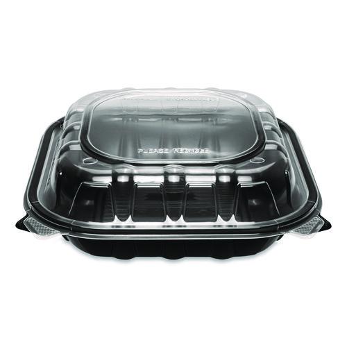 Image of Karat® FP-PHC99PP-1C Polypropylene Plastic Hinged Container, 9 x 9 x 3, Black/Clear, Plastic, 50/Pack, 3 Packs/Carton