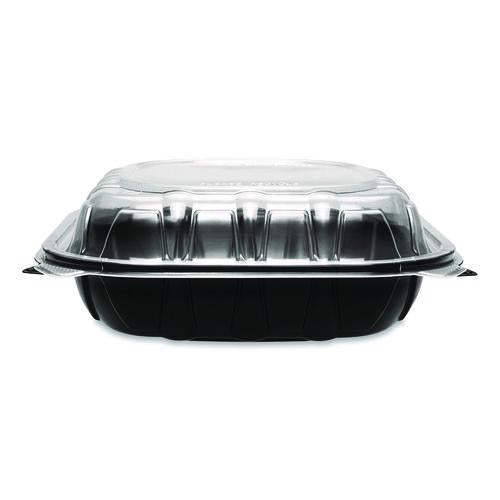 Image of Karat® FP-PHC99PP-1C Polypropylene Plastic Hinged Container, 9 x 9 x 3, Black/Clear, Plastic, 50/Pack, 3 Packs/Carton
