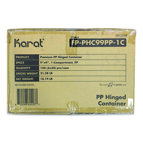 Image of Karat® FP-PHC99PP-1C Polypropylene Plastic Hinged Container, 9 x 9 x 3, Black/Clear, Plastic, 50/Pack, 3 Packs/Carton