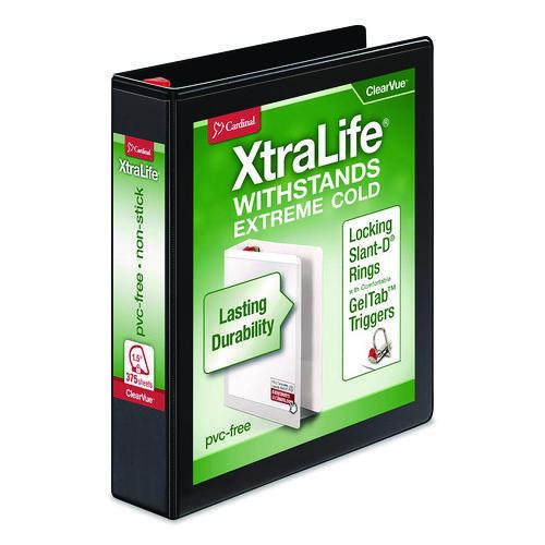 Image of Cardinal® 26311 XtraLife ClearVue Non-Stick Slant-D Ring Binder, 3 Rings, 1.5" Capacity, 11 x 8.5, Black