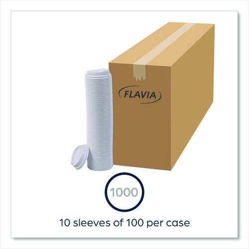 Image of FLAVIAÂ® Hot Beverage Paper Cup Lids 10 oz, Fits FLAVIA 10 oz Paper Cup, White, 100/Sleeve, 10 Sleeves/Carton