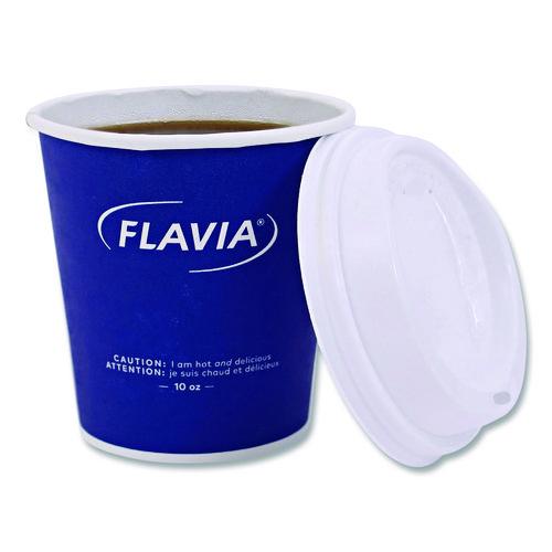 Image of FLAVIAÂ® Hot Beverage Paper Cup Lids 10 oz, Fits FLAVIA 10 oz Paper Cup, White, 100/Sleeve, 10 Sleeves/Carton
