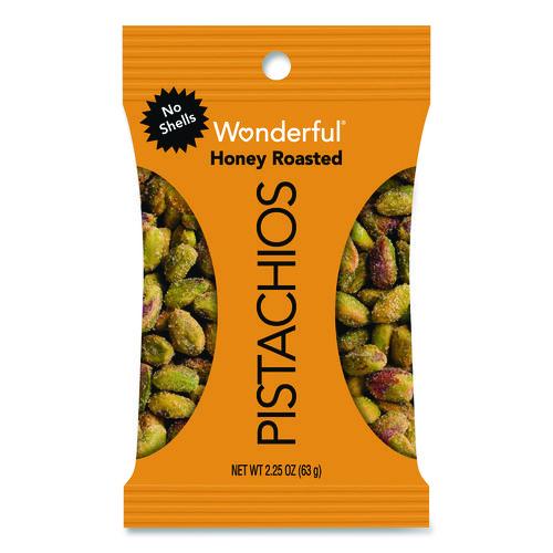 Image of Wonderful® PAR91086 No Shells Honey Roasted Pistachios, 2.25 oz Bags, 8/Box
