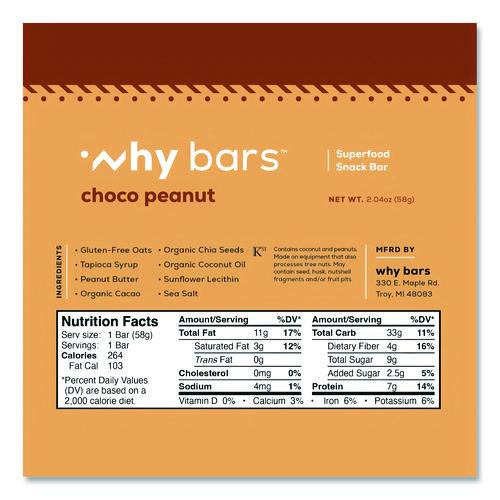 Image of Why Bars WHY16204 Superfood Snack Bar, Choco Peanut, 2.04 oz Bar, 12/Box