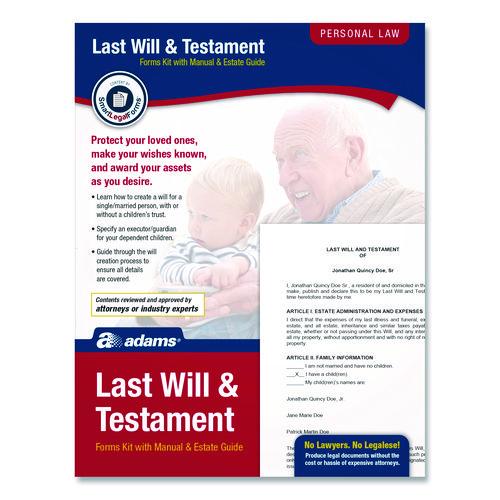 Image of Adams® K307 Last Will and Testament Digital Forms Kit with Manual and Estate Guide, Inkjet/Laser, 8.5 x 11, Unlimited Number of Forms