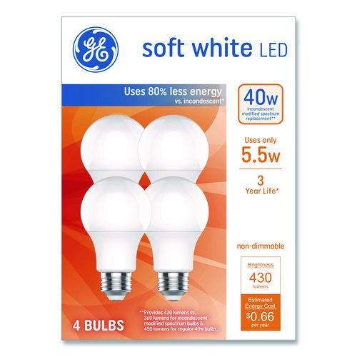 Image of GE 93131062 Classic LED SW Non-Dim A19 Light Bulb, 5.5 W, Soft White, 4/Pack
