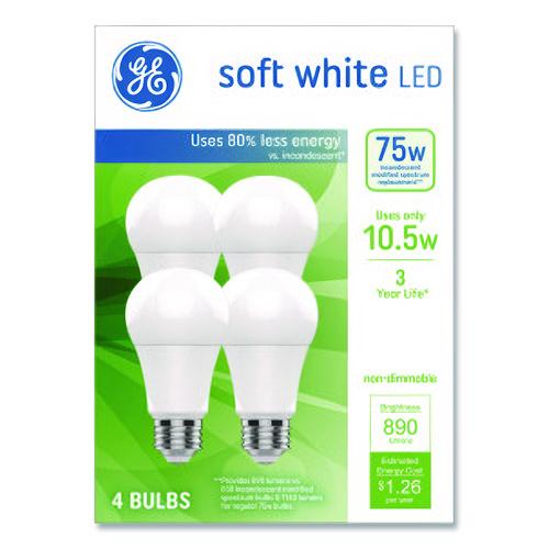 Image of GE 93131064 Classic LED SW Non-Dim A19 Light Bulb, 10.5 W, Soft White, 4/Pack