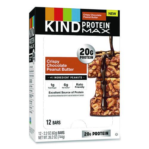 Image of KIND PHW43470 Protein MAX Bar, Crispy Chocolate Peanut Butter, 2.2 oz Bar, 12/Box