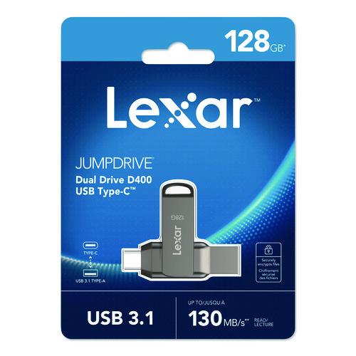Image of Lexar JumpDrive D400 USB 3.1 Flash Drive, 128 GB, Titanium