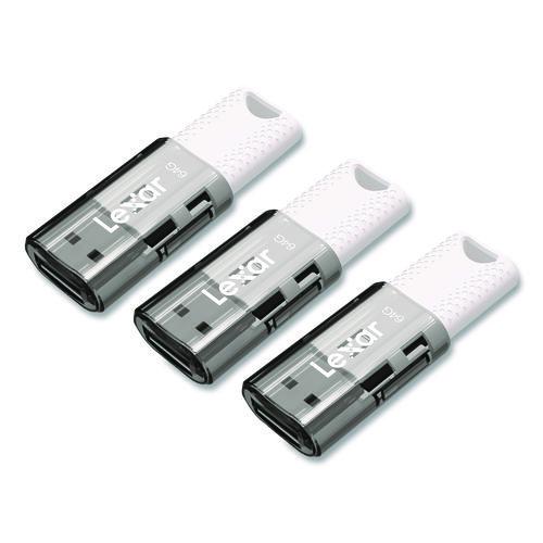 Image of Lexar JumpDrive S60 USB 2.0 Flash Drive, 64 GB, Gray/White, 3/Pack
