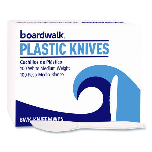 Image of Boardwalk® BWK KNIFEMWPS Mediumweight Polystyrene Cutlery, Knife, Plastic, White, 100/Box