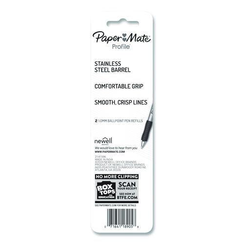 Image of Paper Mate® 2130521 Refill for Paper Mate Profile Ballpoint Pens, Medium 1 mm Conical Tip, Black Ink, 2/Pack