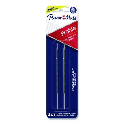 Image of Paper Mate® 2130521 Refill for Paper Mate Profile Ballpoint Pens, Medium 1 mm Conical Tip, Black Ink, 2/Pack