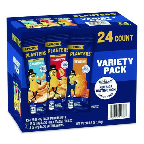 Image of Planters® HOR02392 Salted Nuts Variety Pack, Assorted Flavors, 1.5 oz/1.75 oz Packs, 24/Carton