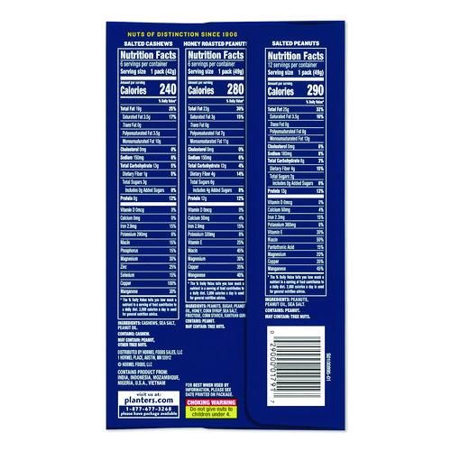 Image of Planters® HOR02392 Salted Nuts Variety Pack, Assorted Flavors, 1.5 oz/1.75 oz Packs, 24/Carton