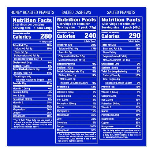 Image of Planters® HOR02392 Salted Nuts Variety Pack, Assorted Flavors, 1.5 oz/1.75 oz Packs, 24/Carton