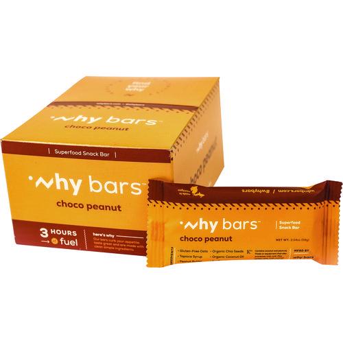 Image of Why Bars WHY16204 Superfood Snack Bar, Choco Peanut, 2.04 oz Bar, 12/Box