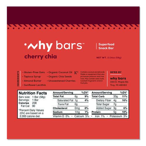 Image of Why Bars WHY16205 Superfood Snack Bar, Cherry Chia, 2.04 oz Bar, 12/Box