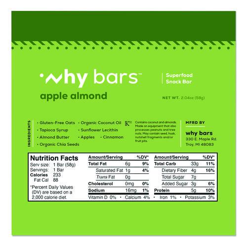 Image of Why Bars WHY16208 Superfood Snack Bar, Apple Almond, 2.04 oz Bar, 12/Box