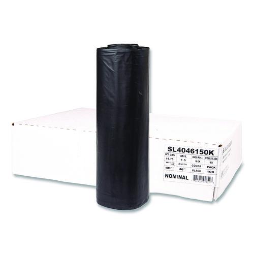 Image of Inteplast Group SL4046150K Institutional Low-Density Can Liners, 45 gal, 1.5 mil, 40" x 46", Black, Interleaved Roll, 20 Bags/Roll, 5 Rolls/Carton
