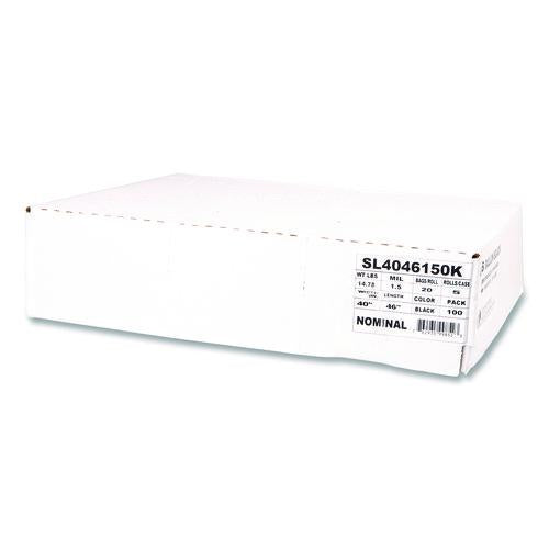 Image of Inteplast Group SL4046150K Institutional Low-Density Can Liners, 45 gal, 1.5 mil, 40" x 46", Black, Interleaved Roll, 20 Bags/Roll, 5 Rolls/Carton