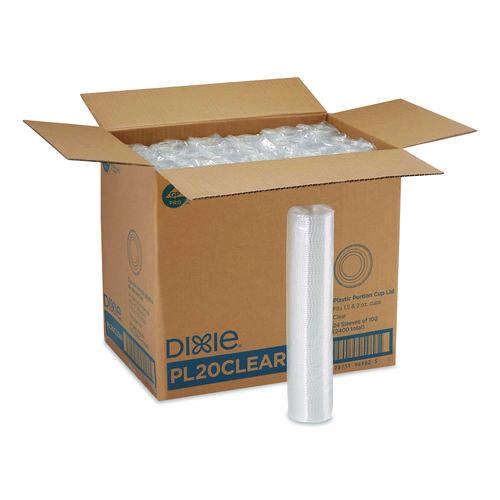 Image of Dixie® PL20CLEAR Plastic Portion Cup Lid, Fits 1.5 oz to 2 oz Cups, Clear, 100/Sleeve, 24 Sleeves/Carton