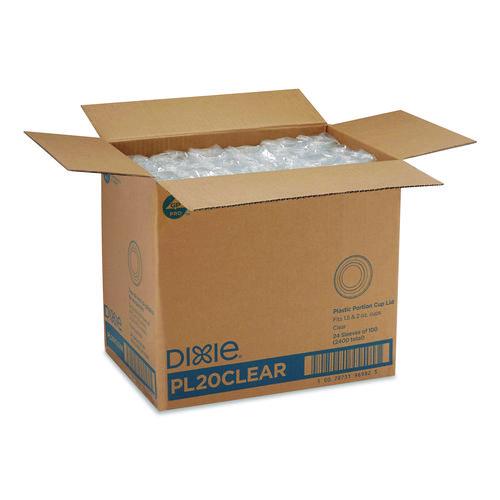 Image of Dixie® PL20CLEAR Plastic Portion Cup Lid, Fits 1.5 oz to 2 oz Cups, Clear, 100/Sleeve, 24 Sleeves/Carton