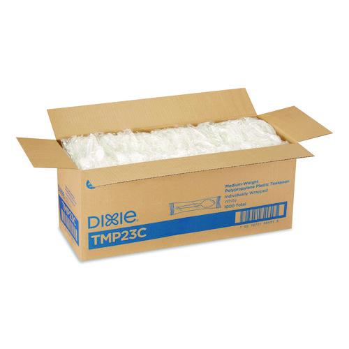 Image of Dixie® TMP23C Mediumweight Polypropylene Cutlery, Individually Wrapped, Spoon, Plastic, White, 1,000/Carton