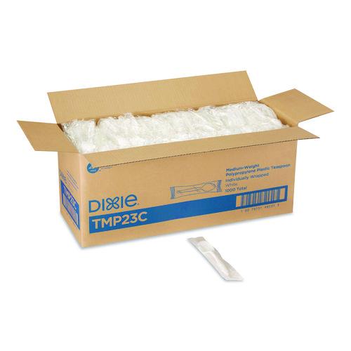 Image of Dixie® TMP23C Mediumweight Polypropylene Cutlery, Individually Wrapped, Spoon, Plastic, White, 1,000/Carton