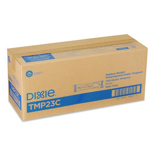 Image of Dixie® TMP23C Mediumweight Polypropylene Cutlery, Individually Wrapped, Spoon, Plastic, White, 1,000/Carton
