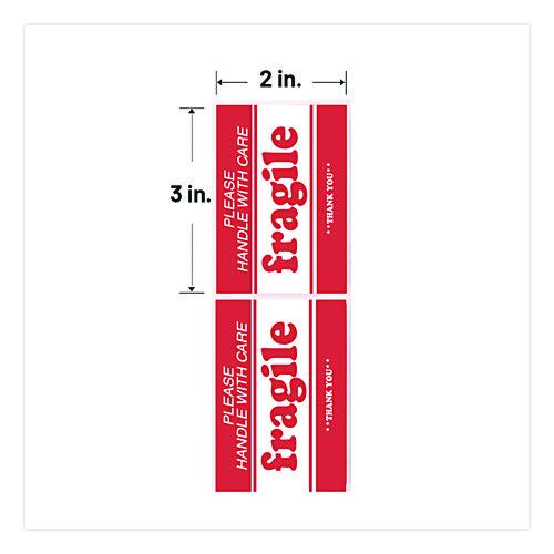 Image of Decker Tape Products DL1271 Pre-Printed Message Labels, Fragile-Please Handle With Care-Thank You, 2 X 3, White/red, 500/roll