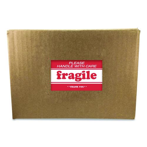 Image of Decker Tape Products DL1271 Pre-Printed Message Labels, Fragile-Please Handle With Care-Thank You, 2 X 3, White/red, 500/roll