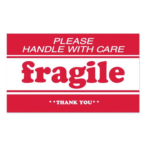 Image of Decker Tape Products DL1271 Pre-Printed Message Labels, Fragile-Please Handle With Care-Thank You, 2 X 3, White/red, 500/roll