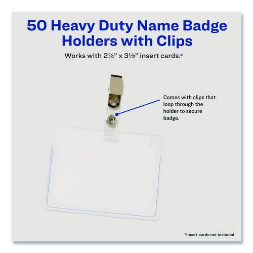 Image of Avery® 2921 Secure Top Clip-Style Badge Holders, Horizontal, 2 1/4 X 3 1/2, Clear, 50/box