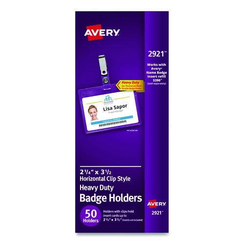 Image of Avery® 2921 Secure Top Clip-Style Badge Holders, Horizontal, 2 1/4 X 3 1/2, Clear, 50/box
