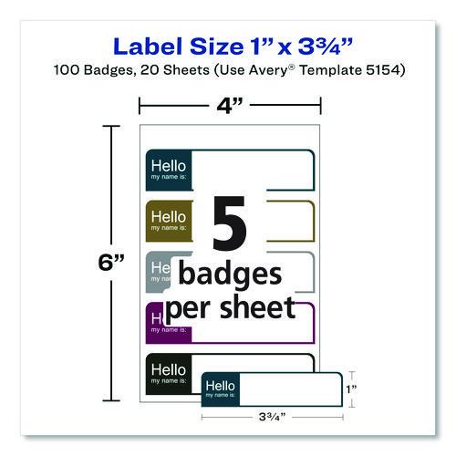 Image of Avery® 5154 Flexible Self-Adhesive Mini Name Badge Labels, 1 X 3.75, Hello, Assorted, 100/pack