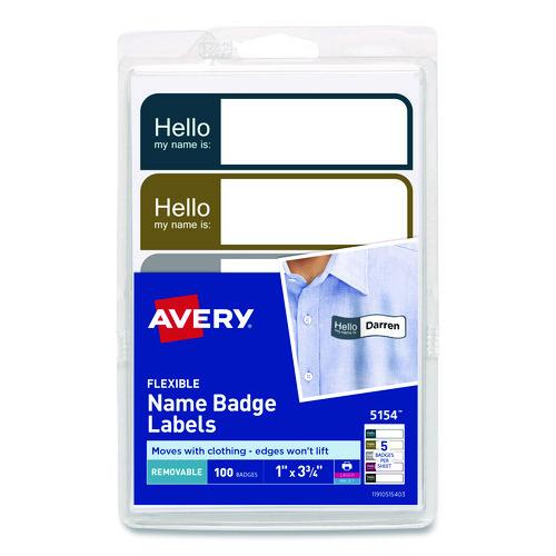 Image of Avery® 5154 Flexible Self-Adhesive Mini Name Badge Labels, 1 X 3.75, Hello, Assorted, 100/pack