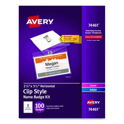 Image of Avery® 74461 Clip-Style Badge Holder With Laser/inkjet Insert, Top Load, 3.5 X 2.25, White, 100/box