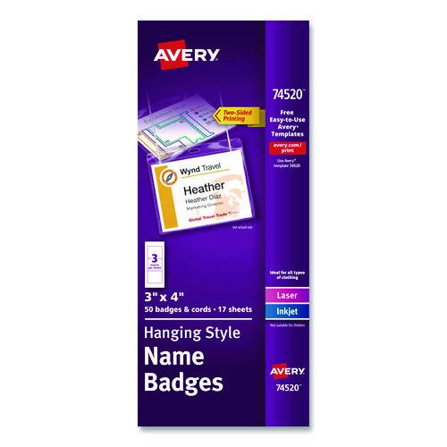 Image of Avery® AVE74520 Necklace-Style Badge Holder W/laser/inkjet Insert, Top Load, 4 X 3, We, 50/box