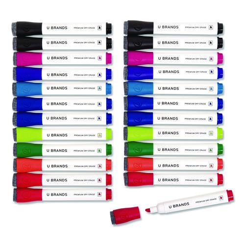 Image of U Brands 2929U01-12 Chisel Tip Low-Odor Dry-Erase Markers With Erasers, Broad Chisel Tip, Assorted Colors, 24/pack