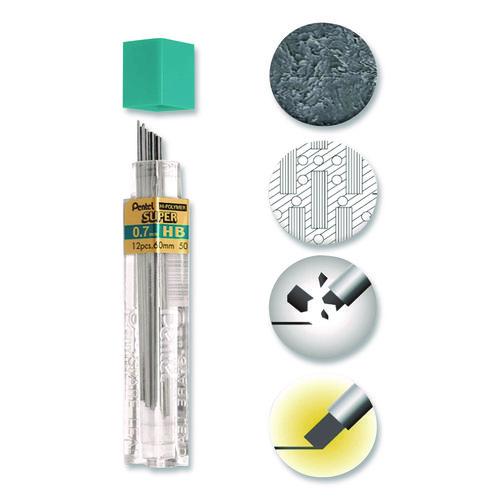 Image of Pentel® L50BP3HB-K6 Super Hi-Polymer Lead Refill, 0.7 mm, HB, Black, 12 Leads/Tube, 3 Tubes/Pack