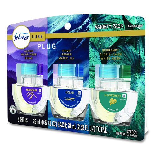 Image of Febreze® PLUG Air Freshener Refills, Mountain/Ocean/Rainforest, 2.63 oz, 3/Pack, 6 Packs/Carton
