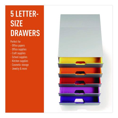 Image of Durable® 760527 VARICOLOR Stackable Plastic Drawer Box, 5 Drawers, Letter to Folio Size Files, 11.5" x 14" x 11", Gray
