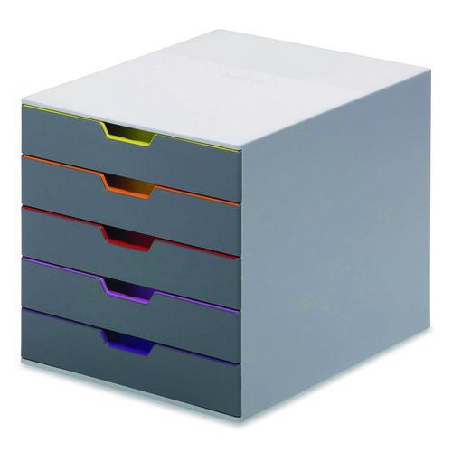 Image of Durable® 760527 VARICOLOR Stackable Plastic Drawer Box, 5 Drawers, Letter to Folio Size Files, 11.5" x 14" x 11", Gray