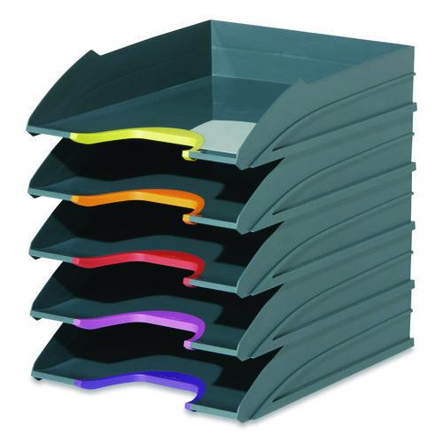 Image of Durable® 770557 VARICOLOR 5-Compartment Stackable Plastic Letter Tray Set, Letter to Folio Size Files, 10.39 x 13.23 x 2.91, Anthracite Gray