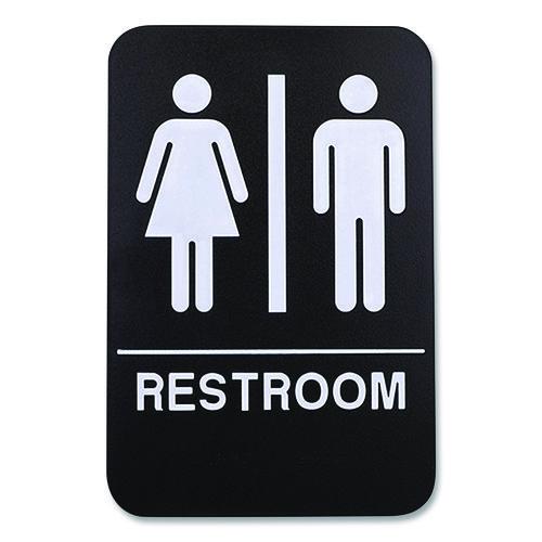 Image of Excello Global Products® EGP-HD-0275-S Indoor/Outdoor Restroom with Braille Text, 6 x 9, Black Face, White Graphics, 3/Pack
