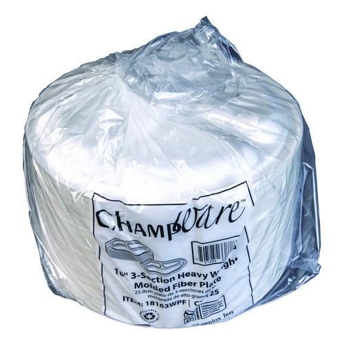 Image of SCT® 18163WPF ChampWare Molded Fiber Tableware, 3-Compartment Plate, 10" dia, White, 125/Sleeve, 4 Sleeves/Carton