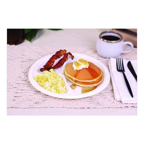 Image of SCT® 18163WPF ChampWare Molded Fiber Tableware, 3-Compartment Plate, 10" dia, White, 125/Sleeve, 4 Sleeves/Carton