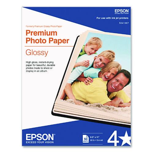Image of Epson® S041667 Premium Photo Paper, 10.4 Mil, 8.5 X 11, High-Gloss White, 50/pack