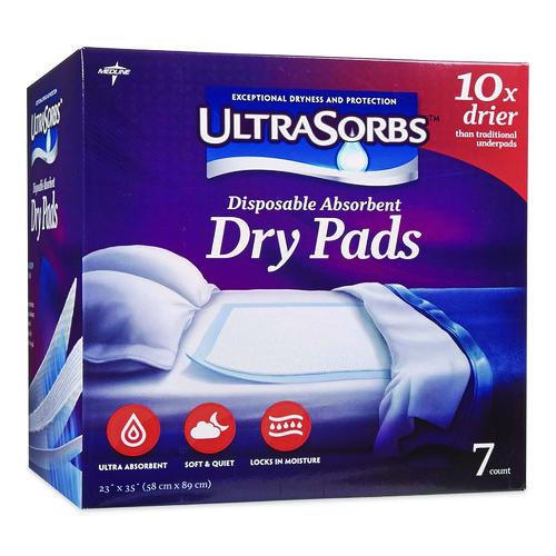 Image of Medline DRY2336RET7 Ultrasorbs Disposable Dry Pads, 23 x 35, Blue, 7/Box, 6/Carton